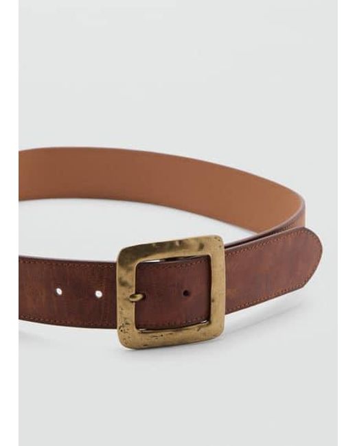 Mango Brown Textured Square Buckle Belt