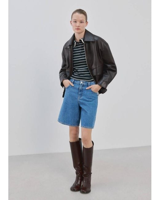 Mango Blue Scalloped Striped Polo