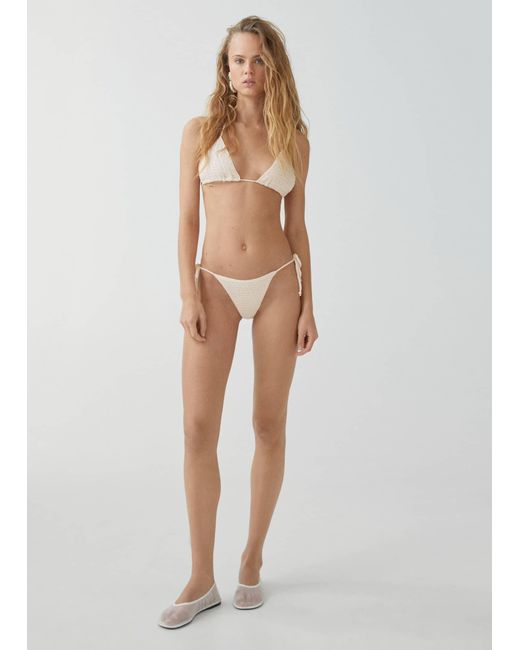 Mango White Beaded Texture Bikini Top