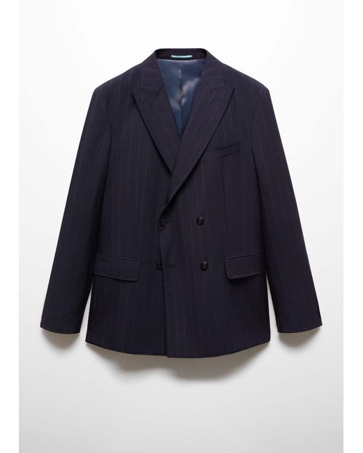 Mango Blue Wool Pinstripe Double-breasted Suit Blazer Dark for men