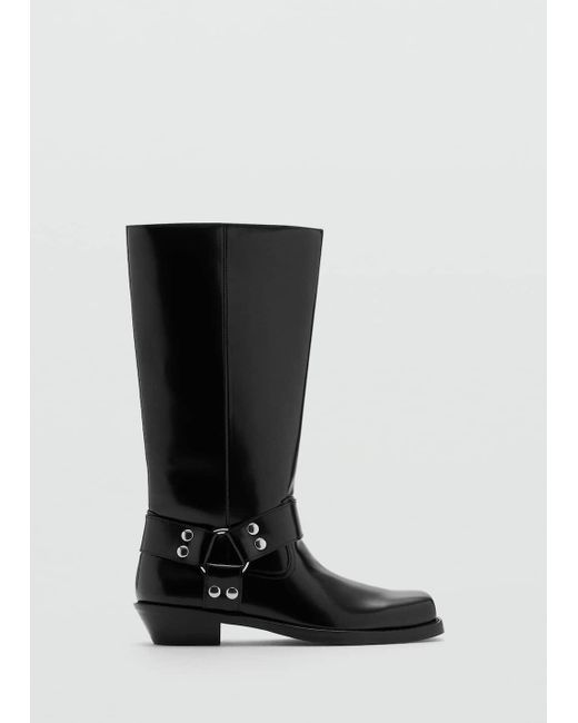 Mango White Square Toe Boot With Metallic Details