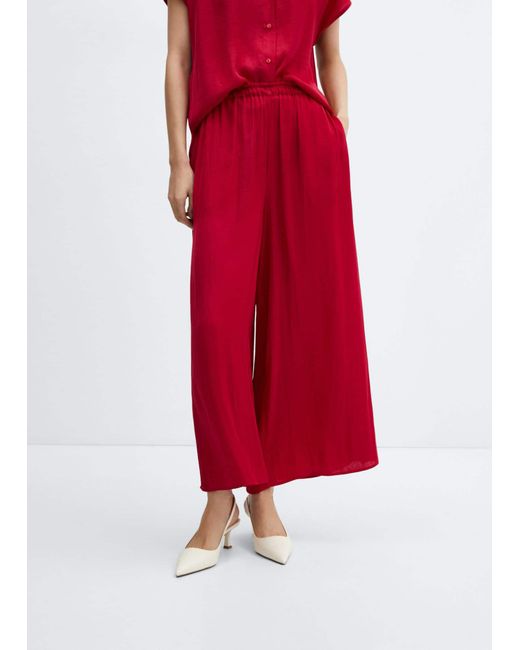 Mango Red Satin Trousers With Elastic Waist