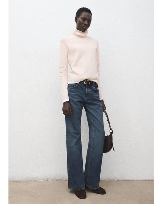 Pullover Maglia Collo Con Risvolto Grezzo di Mango in Blue