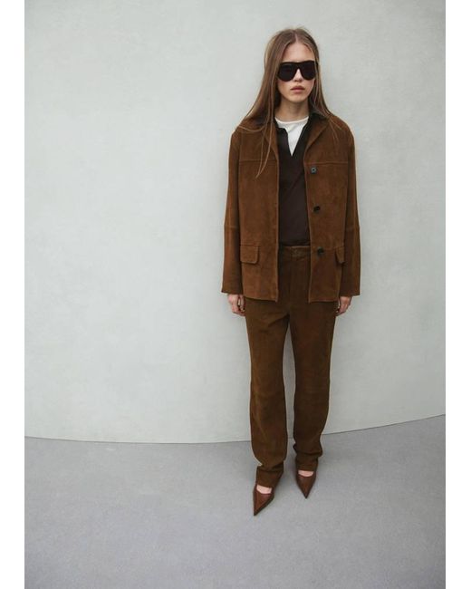 Mango Brown Straight-Fit Leather Trousers