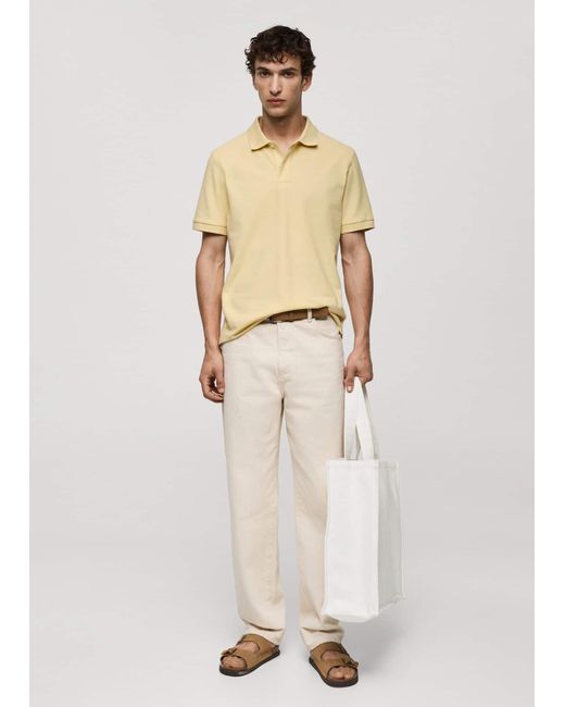 Mango Natural 100% Cotton Pique Polo Shirt Pastel for men