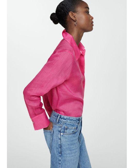Mango Pink Ramie Shirt With Hidden Buttons