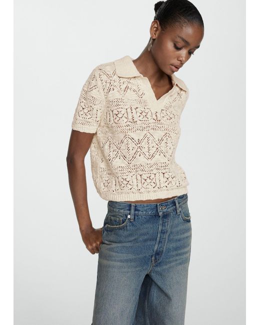 Mango Blue Knitted Sweater With Openwork Details Light/pastel