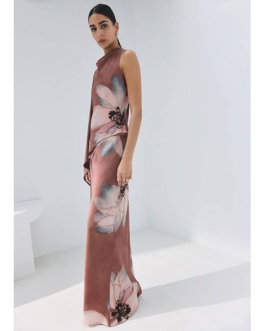Mango White Floral-Print Long Skirt