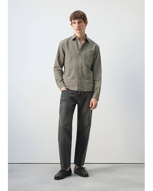 Mango Gray Regular Fit Check Cotton Shirt for men