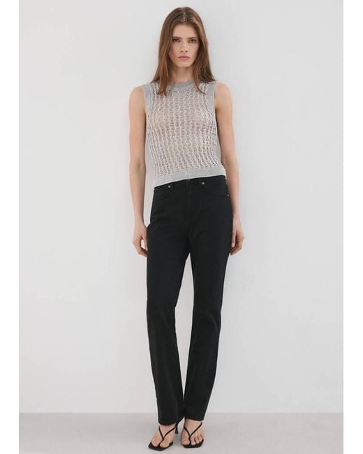 Mango Gray Openwork Knit Top
