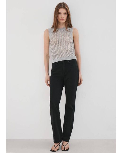 Mango Gray Openwork Knit Top