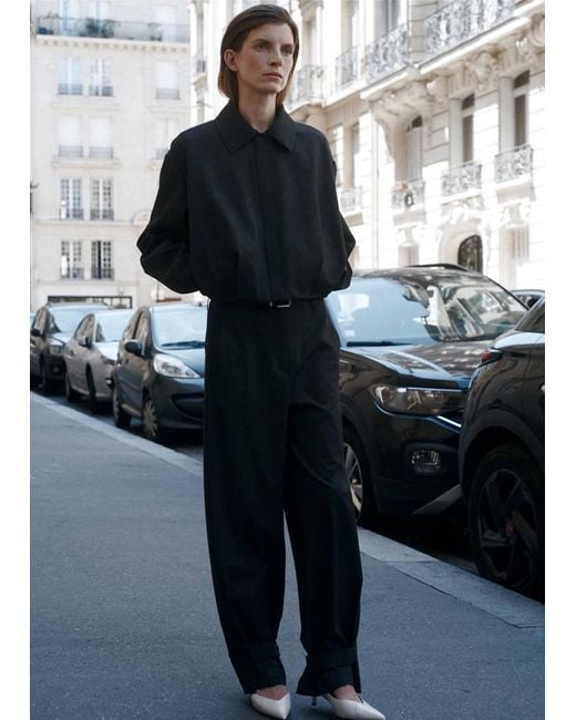 Mango Black Adjustable-Hem Pinstripe Trousers
