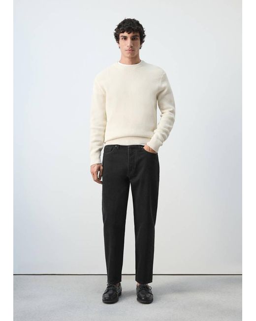 Mango White Medium-Knit Microstructure Sweater for men