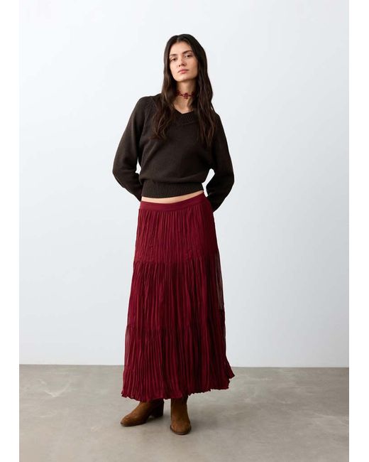 MANGO TEEN Red Flowy Long Skirt