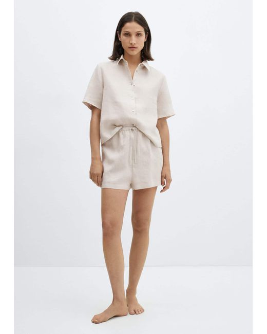 Mango White Linen Pyjama Shorts