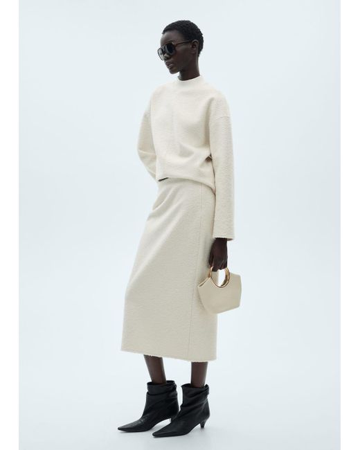 Mango White Bouclé Midi-Skirt