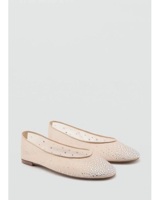 Mango Natural Rhinestone Ballet Flats Nude