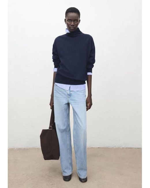 Mango Blue Draped Turtleneck Sweater