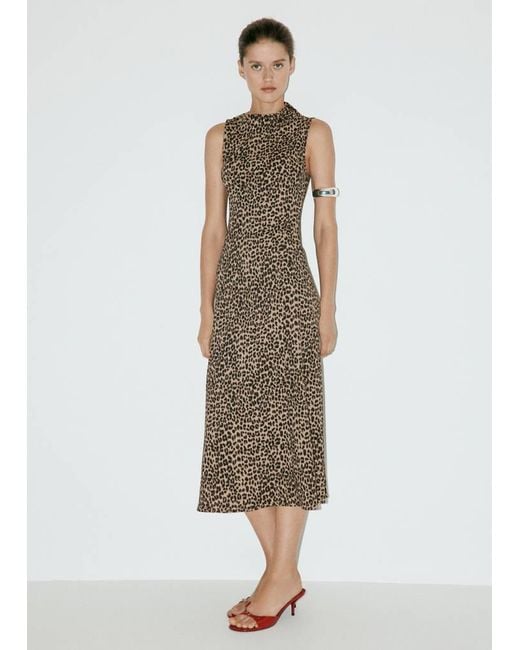Mango Natural Textured Dress With Gathered Details