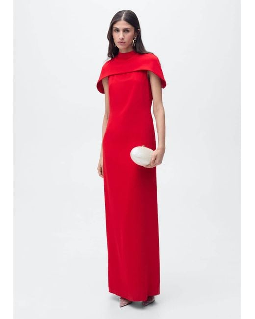 mango dinner dress Mango Straight Dress With Cape Collar in Red