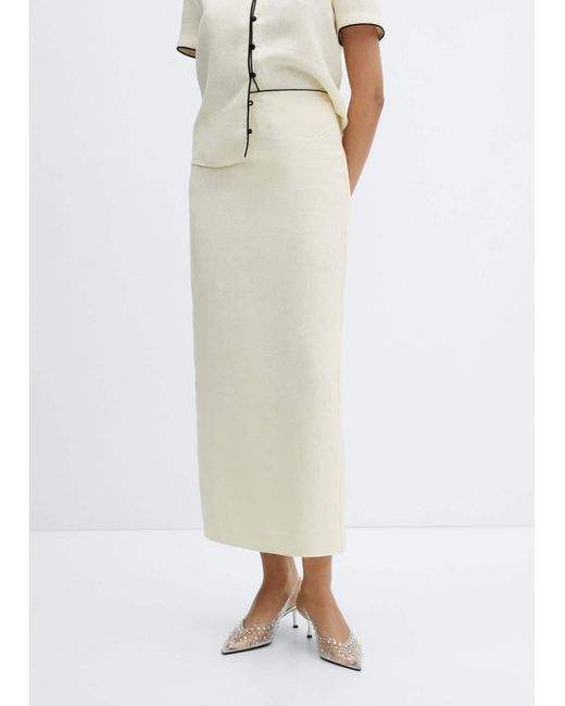 Mango White Linen Skirt With Slit