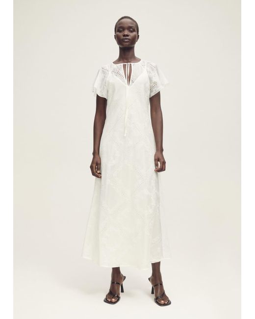 Mango Natural Embroidered Dress With Openwork Details