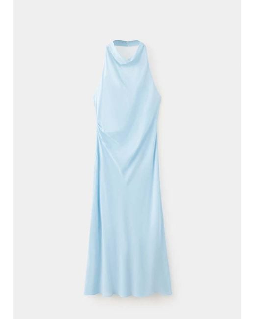 Mango Blue Draped Halter Dress