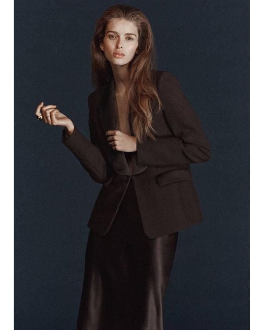 Mango Blue Satin Jacket With Lapels
