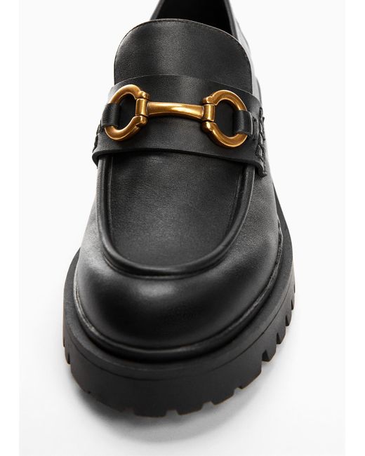 Mango Black Leather Moccasin With Track Sole