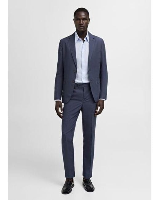 Mango Blue Stretch Wool Suit Trousers for men