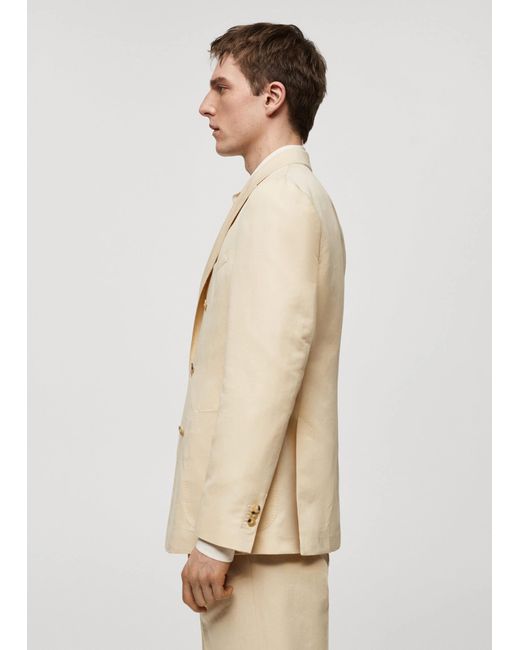 Mango Natural Cotton-linen Double-breasted Suit Jacket Pastel for men