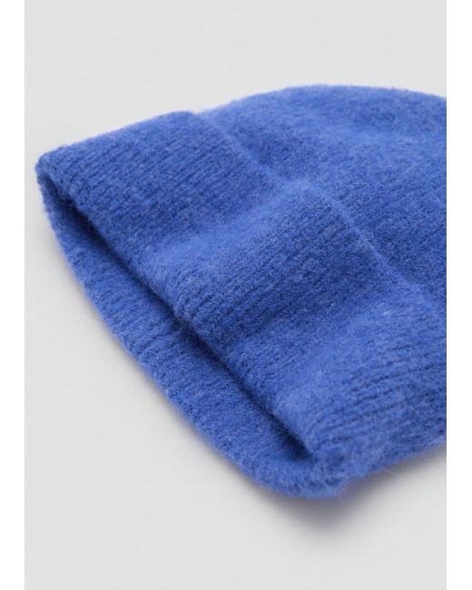 Mango Blue Wool Blend Knit Beanie