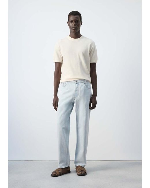 Mango White Fine Knit Cotton Blend T-Shirt for men
