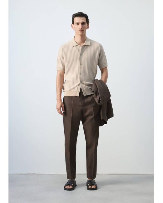 Mango White 100% Cotton Structured Knit Shirt for men