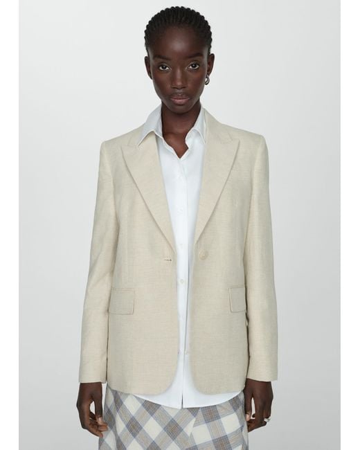 Mango White Houndstooth Linen Jacket