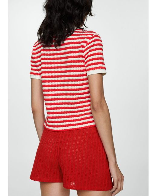 Mango Red Combined Knitted T-shirt Coral