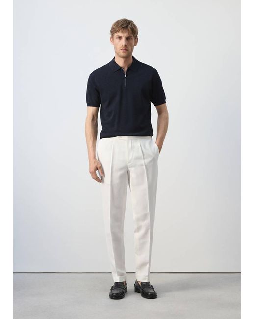 Mango White Knitted Polo Shirt With Zip for men