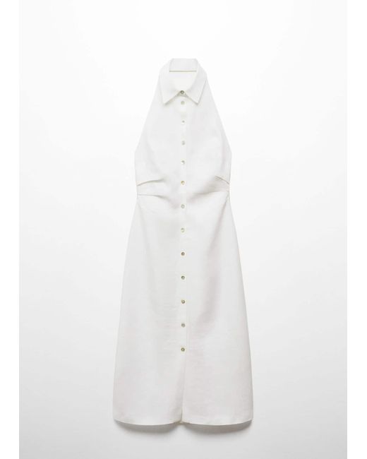 Mango White Linen Shirt-collar Dress Off