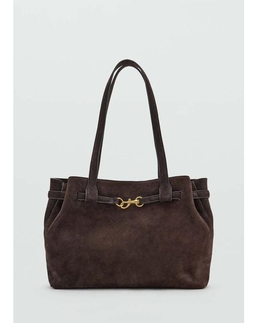 Mango Brown Suede Shopper Bag With Buckle Detail
