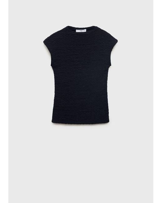 Mango Blue Textured Cotton Top
