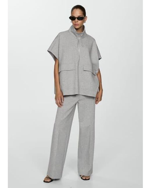 Mango Gray High-Rise Wide-Leg Trousers