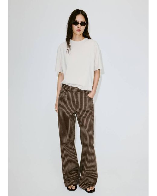 Mango Brown Wide Leg Striped Jeans