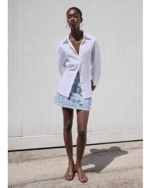 Mango White Embroidered Cotton Skirt