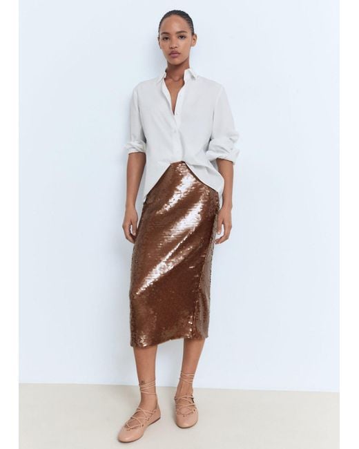 Gonna Paillettes Midi Marrone di Mango in White