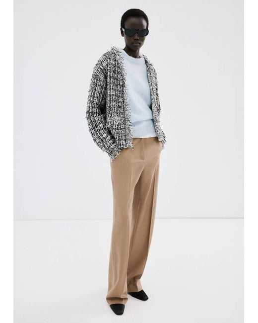 Mango White Oversized Tweed Jacket