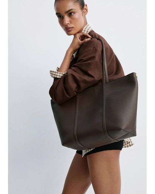 Mango Brown Shopper Bag With Double Handle