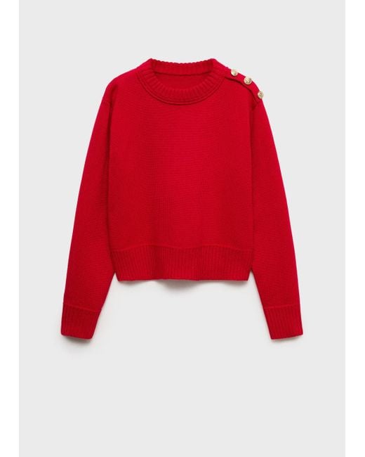 Mango Red Knitted Sweater With Jewel Buttons