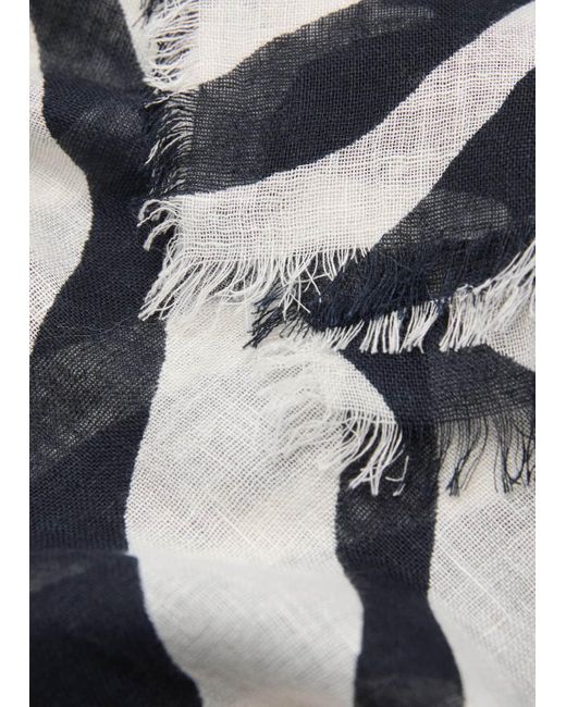 Mango Gray Zebra-Print Linen-Blend Scarf