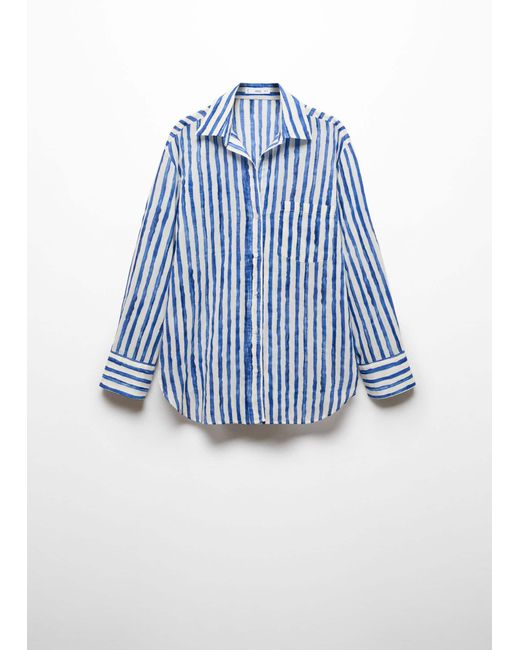 Mango Blue 100% Cotton Striped Shirt Off