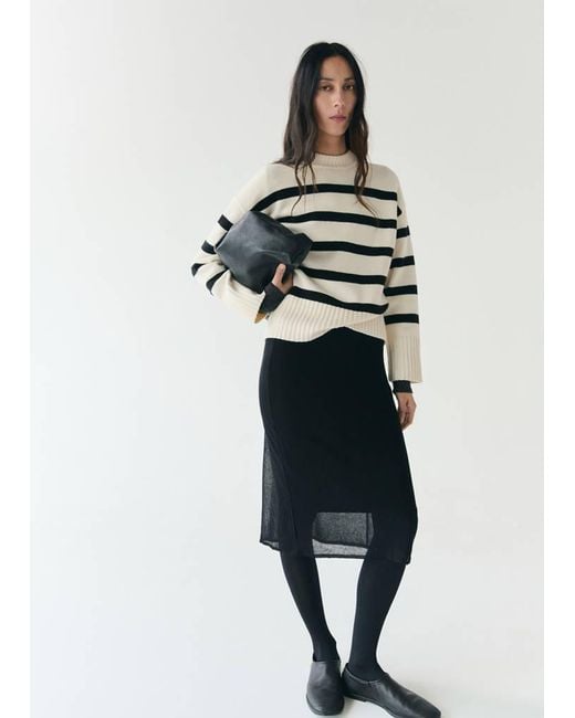 Mango White Knit Striped Sweater
